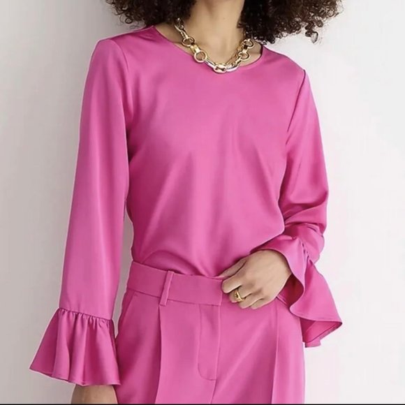 J. Crew Tops - J Crew Womens Winter Garden Top Azalea Pink Ruffle Cuff Long Sleeve size XXS